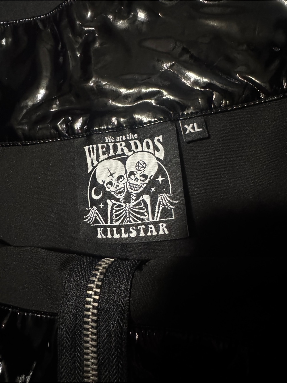 Killstar Black Patent Vinyl pants with cross zipper - Picture 5 of 6